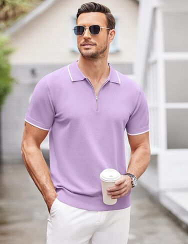 COOFANDY Men's Zipper Polo Shirt Casual Knit Short Sleeve Polo T Shirt Classic Fit Shirts in Kuwait