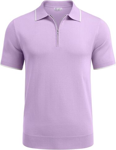 COOFANDY Men's Zipper Polo Shirt Casual Knit Short Sleeve Polo T Shirt Classic Fit Shirts in Kuwait