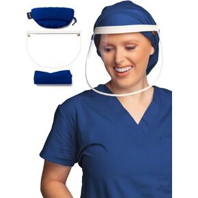 قبعة Pro Scrub مبطنة بالساتان، قبعة عمل قابلة للتعديل، درع وجه قابل للفصل، قبعة منتفخة مقاومة للماء للنساء، درع قابل للدحرجة in Kuwait