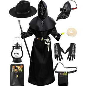 Xtinmee 14 Pcs Plague Doctor Mask Costumes Set Halloween Costume Decoration Hooded Costume Cloak Robe in Kuwait