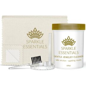 Gentle Jewelry Cleaner Solution Kit: Gold, Sterling Silver, Diamond, Turquoise, Pearl, Earrings, Engagement or Wedding Ring, Fine & Fashion Jewlery, Cleaning Solution, Polishing Cloth, Dipper & Brush in Saudi Arabia