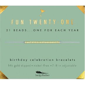 Lucky Feather 21st Birthday Gifts for Women - 14K Gold Dipped Beads Bracelet on Adjustable Cord, Birthday Gifts for Her, Women Turning 21 in Kuwait