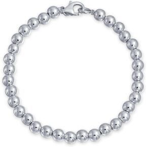 Bling Jewelry Simple Plain Hand Strung Polish Round Light weight .925 Sterling Silver Bead 6MM 8MMM 10MM Ball Strand Bracelet For Women 7,7.5, 8, 8.5, 9 Inch