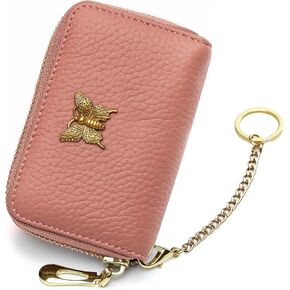 imeetu RFID Credit Card Holder for Women Small Leather Zipper Card Case Wallet with Removable Keychain (Black)