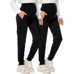 GLAMIX Women's Maternity Pants Stretchy Activewear Workout Joggers Over Belly Comfy Lounge Sweatpants with Pockets