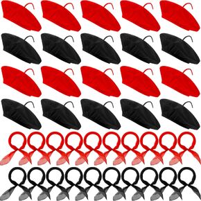 Xaatren 40 Pcs French Berets and Scarves Bulk Beret Hats for Women Kids Felt Artist Beret with Scarf for Halloween Costume