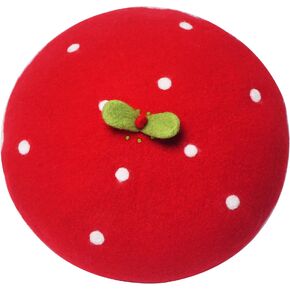 Handmade Kawaii Strawberry Beret Vintage Artist Painter Hat Women Wool Cap Warming Gift