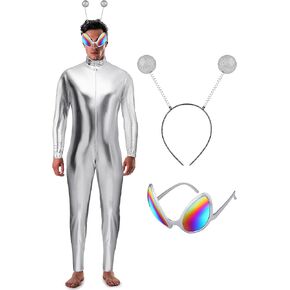 SOMSOC Men Alien Metallic Bodysuit Full Body Halloween Costume Mock Neck Unitard One Piece Bodysuit for Man in Saudi Arabia