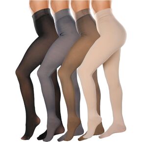 4 Pieces Fleece Lined Tights Women Leggings Fake Translucent Warm Tights Sheer Thermal Tights Winter Stockings for Women Girl
