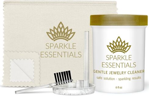 Gentle Jewelry Cleaner Solution Kit: Gold, Sterling Silver, Diamond, Turquoise, Pearl, Earrings, Engagement or Wedding Ring, Fine & Fashion Jewlery, Cleaning Solution, Polishing Cloth, Dipper & Brush in Saudi Arabia