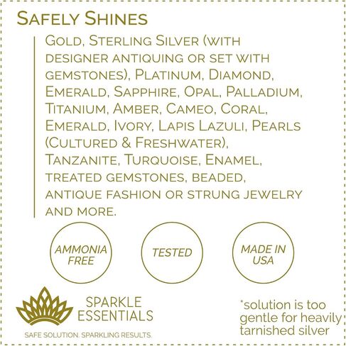 Gentle Jewelry Cleaner Solution Kit: Gold, Sterling Silver, Diamond, Turquoise, Pearl, Earrings, Engagement or Wedding Ring, Fine & Fashion Jewlery, Cleaning Solution, Polishing Cloth, Dipper & Brush in Saudi Arabia