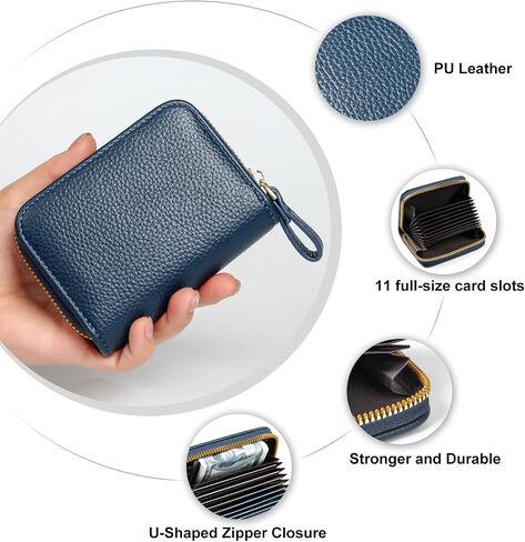 محفظة بطاقة الائتمان EcoVision بخاصية RFID، حامل بطاقة الائتمان بسحاب الأكورديون ومحفظة صغيرة للعملات المعدنية، حامل بطاقات من جلد البولي يوريثان للنساء والرجال in Kuwait
