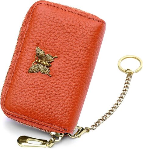 imeetu RFID Credit Card Holder for Women Small Leather Zipper Card Case Wallet with Removable Keychain (Black) in Kuwait