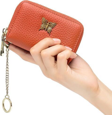 imeetu RFID Credit Card Holder for Women Small Leather Zipper Card Case Wallet with Removable Keychain (Black) in Kuwait