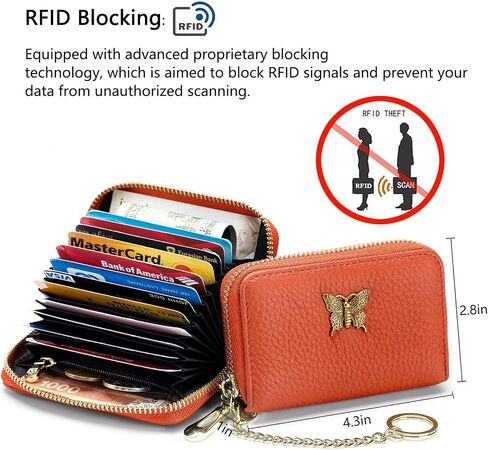 imeetu RFID Credit Card Holder for Women Small Leather Zipper Card Case Wallet with Removable Keychain (Black) in Kuwait
