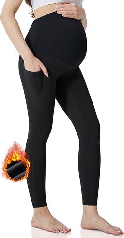 سراويل الأمومة المبطنة بالصوف النشطة ملابس أكتيفيوير الشتوية الدافئة للحمل مع جيوب in Kuwait