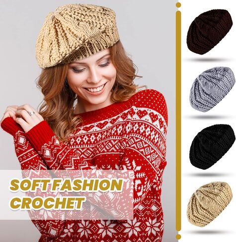 SATINIOR Soft Lightweight Crochet Beret 4 Pieces Beret Hats for Women Knit Autumn Winter Hats in Kuwait