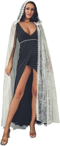 Unicra Lace Full Length Hooded Cloak Long Cape Halloween Costume Cloak Cosplay Party Cape for Women in Kuwait
