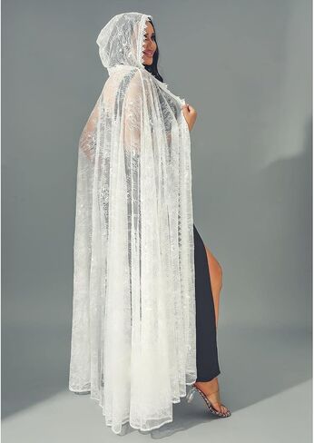 Unicra Lace Full Length Hooded Cloak Long Cape Halloween Costume Cloak Cosplay Party Cape for Women in Kuwait