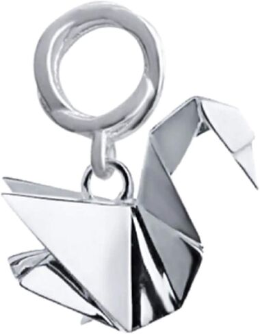 خرزات من الفضة الإسترلينية 925 من EVESCITY Delicate Origami Swan لأساور ساحرة ♥ أفضل هدايا مجوهرات للعائلة الخاصة بها ♥ in Kuwait