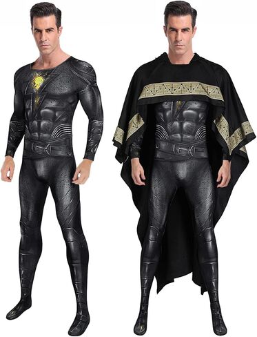 EOILFM أزياء الهالوين الرجالية الخارقة التأثيرية بدلة سوداء Zentai ملابس ارتداءها بذلة بقلنسوة عباءة الرأس للبالغين in Kuwait