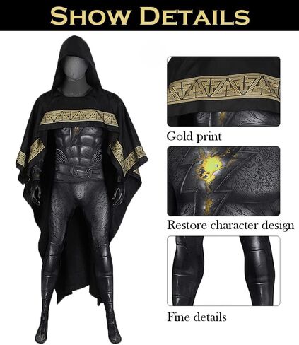 EOILFM أزياء الهالوين الرجالية الخارقة التأثيرية بدلة سوداء Zentai ملابس ارتداءها بذلة بقلنسوة عباءة الرأس للبالغين in Kuwait