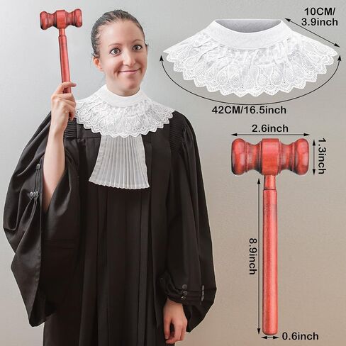6 Pcs Judge Halloween Costume Accessory, Including Black Judge Robe, Judge Wooden Gavel, Judge Choker Pin, Lace False Collar, Gray Wig, Glasses Frame for Halloween Adult Judge Cosplay Party Favors in Kuwait