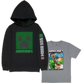Minecraft Hoodie and T-Shirt Combo 2-Pack for Boys, Boys Hooded Sweatshirt and Tee Bundle Set