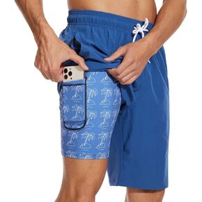 Arcweg Mens Swim Trunks with Compression Liner 9" Inseam Quick Dry Beach Shorts with Pockets Swim Shorts