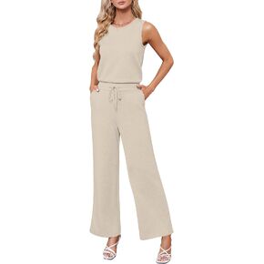 Sarin Mathews Air Essentials Jumpsuits for Women Casual Wide Leg Long Pants Jumpsuit Sleeveless Belted Rompers with Pockets