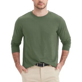 MAGCOMSEN Men's Long Sleeve Shirts Cotton Crew Neck T Shirt Solid Casual Shirt Lightweight Work Tee Shirts