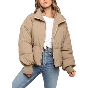 Dqbeng Women's Oversized Cropped Puffer Jacket Black Short Puffy Winter Coats for Women