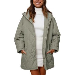 Fisoew Womens Oversized Quilted Jackets Casual Hooded Coat Loose Fit Winter Coats with Pockets