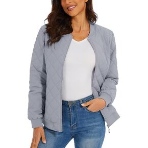 MAGCOMSEN Women's Quilted Jackets Zip-up Bomber Jacket with 2 Zip Pockets Puffer Jackets Casual Winter Fleece Jackets