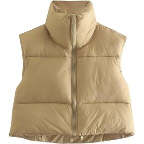 Gihuo Womens Quilted Cropped Puffer Vest Gilet Warm Padded Full Zip Lightweight Puffy Vest Short Sleeveless Jacket