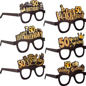 50th Birthday Decorations Men Party Eyeglasses 50th Birthday Sunglasses Paper Glasses with Black Glasses Frame and Golden Words for Birthday Party Decoration Supplies (24 Pieces)