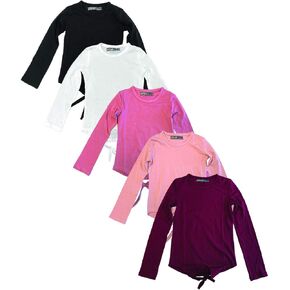 MISS POPULAR Multi -Pack Girls Kids Long Sleeve T Shirt with Tie Front Cotton Crew Neck Soft Fabric Many Colors Size 4-16 in Kuwait