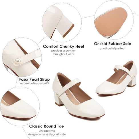 Naiyee Mary Jane Shoes Women Chunky Heel Ankle Strap Dress Shoes for Women Low Heels Close Rounded Toe Pumps in Kuwait