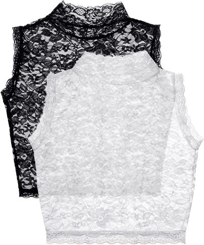 2 Pieces Women's Lace Fake Collar Detachable Dickey Collars White Lace Collar Black Lace Jabot Detachable Collars for Women in Saudi Arabia