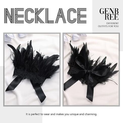 GENBREE القوطية الطبيعية ريشة طوق قلادة الدانتيل الأسود Chocker القلائد ريشة طوق الرقبة هالوين حزب زي اكسسوارات الشعر للنساء والفتيات in Saudi Arabia