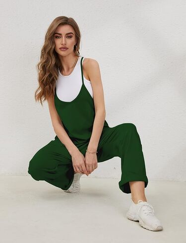 Lentta Women's Causal Jumpsuits V Neck Sleeveless Harem Overalls Stretchy Adjustable Strap Romper with Pockets in Kuwait