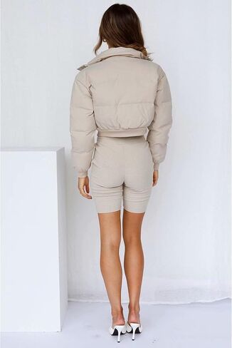 Uaneo Womens Cropped Puffer Jacket Stand Collar Zip Up Winter Padded Down Coats in Kuwait