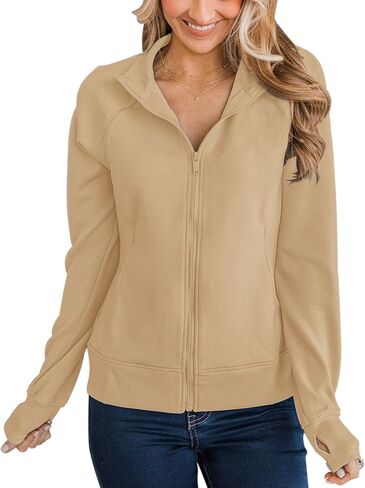 Vivitulip Women’s Full Zip Up Athletic Jacket Long Sleeve Lightweight Pocketed Workout Coat Tops with Thumb Holes in Kuwait