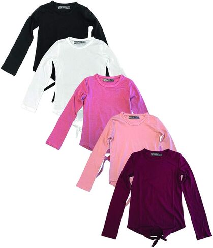MISS POPULAR Multi -Pack Girls Kids Long Sleeve T Shirt with Tie Front Cotton Crew Neck Soft Fabric Many Colors Size 4-16 in Kuwait