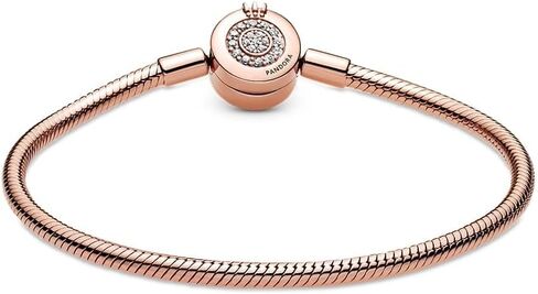 PANDORA Jewelry Moments Sparkling Crown O Snake Chain Charm Bracelet for Women - 14k Rose Gold-Plated with Cubic Zirconia Pave Clasp - 7.1", No Box in Saudi Arabia