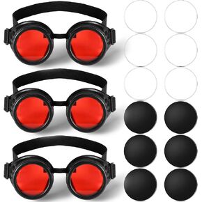 نظارات كانايو 3 قطع ملونة عتيقة Steampunk نظارات لحام سوداء مع عدسات حمراء قابلة للتغيير لأزياء الهالوين التنكرية in Saudi Arabia
