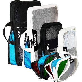 Taskin Compression Packing Cubes | Separate Clean & Dirty Compartments w/Flexible Separator | YKK Zippers | Set of 4 (2L + 2M)