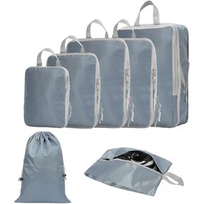 Compression Packing Cubes for Travel Carry on Suitcase Organizer Bags 7set Expandable Travel bags Organizer for Luggage Compression Bags for Travel Essentials with Shoe Bag/Laundry Bag (Black)
