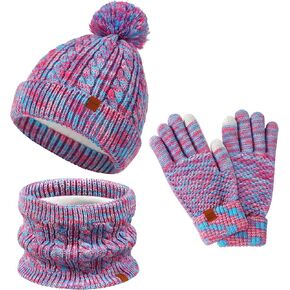 Kids Hat Scarf Gloves Set Toddler Winter Knit Beanies Neck Warmer Gaiter