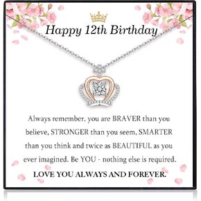 12th- 21st Birthday Gifts for Girls, 12th/ 13th/ 14th/ 15th/ 16th/ 17th/ 18th/ 19th/ 20th/ 21st Birthday Jewellery Presents for Daughter Granddaughter Niece Friend, 18" Dainty Cubic Zirconia Crown Pendant Necklace for Teen Girls Women